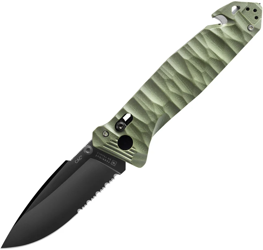 TB Outdoor CAC Bar Lock Knife w/ Breaker OD Polymer (3.7" Black Serr)