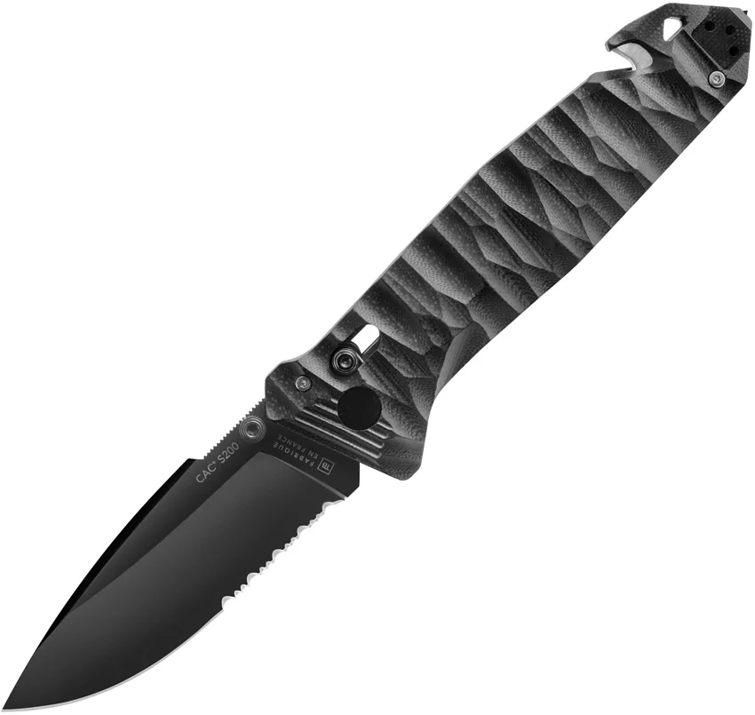 TB Outdoor CAC S200 Bar Lock Knife W/ Breaker Black Polymer (3.7" Black Serr)
