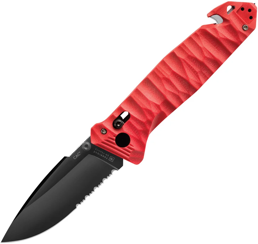 TB Outdoor CAC Bar Lock Knife w/ Breaker Red G-10 (3.7" Black Serr)