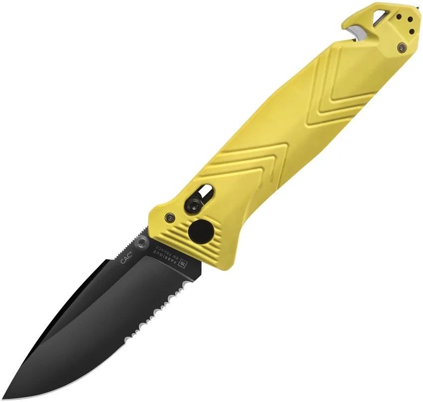 TB Outdoor CAC  Vengeur Bar Lock Knife w/ Breaker Yellow (3.7" Black Serr)