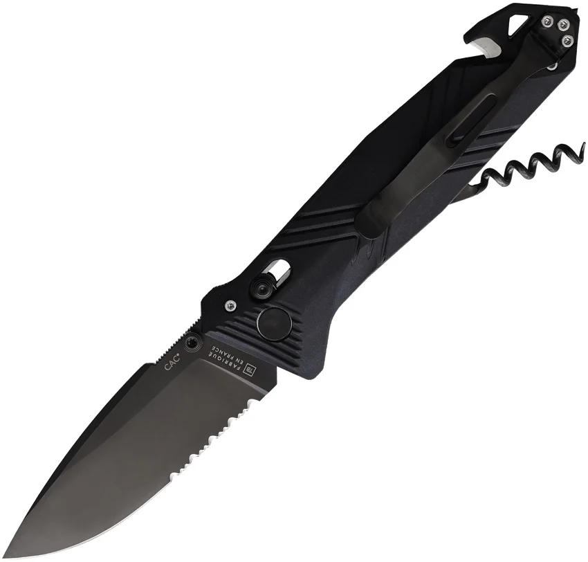TB Outdoor CAC  Vengeur Bar Lock Knife w/ Breaker Black (3.7" Black Serr)