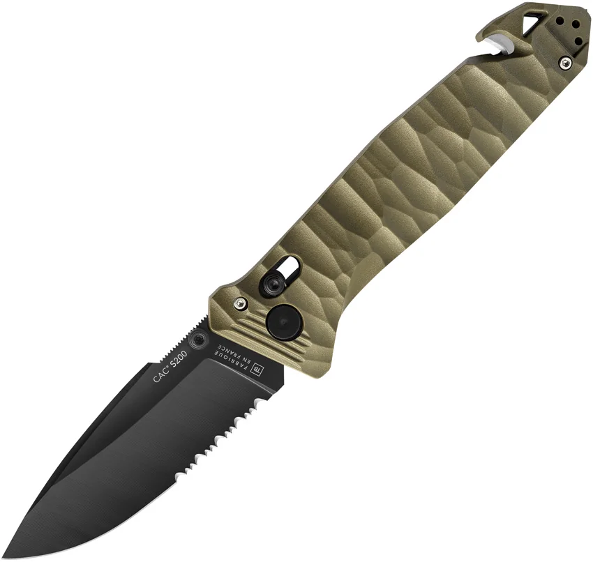 TB Outdoor CAC S200 Bar Lock Knife OD Green Polymer (3.7" Black Serr)