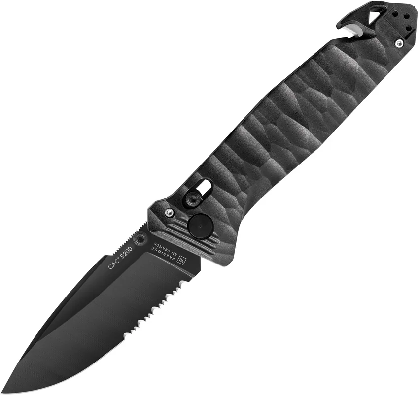 TB Outdoor CAC S200 Utility Bar Lock Knife Black Polymer (3.7" Black Serr)