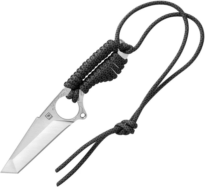 TB Outdoor S-Neck Tanto  Fixed Blade Knife Gray Steel/ Paracord (3" Satin)