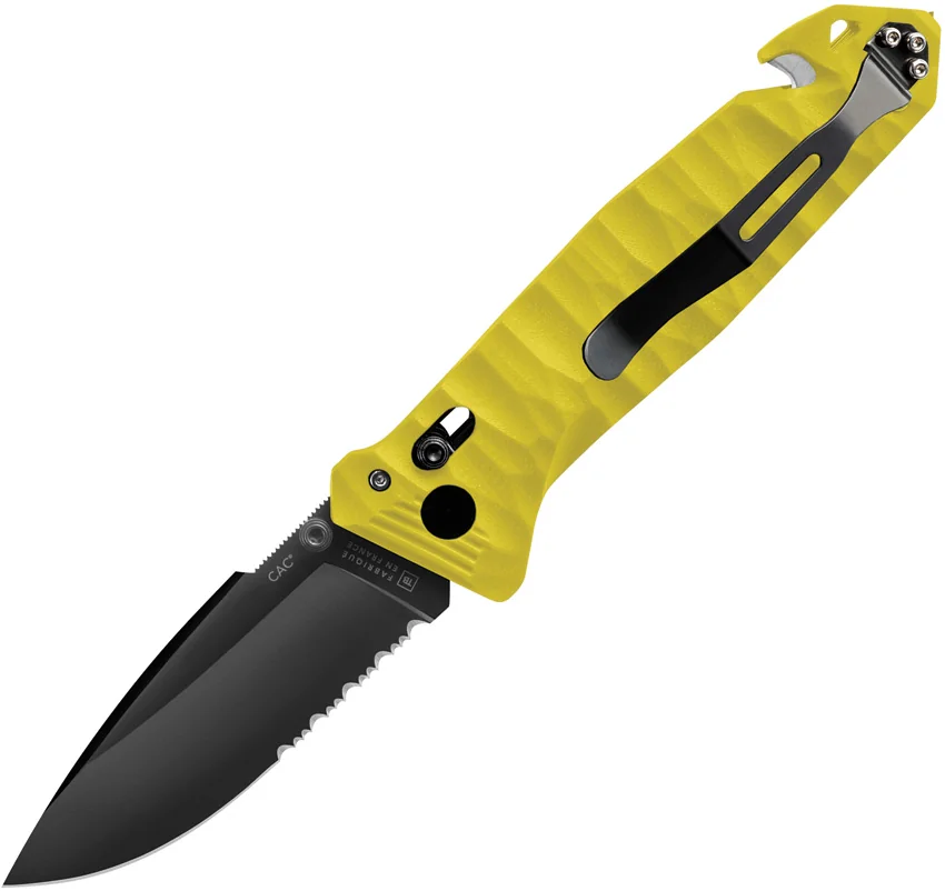 TB Outdoor CAC Bar Lock Knife w/ Breaker Yellow Polymer (3.7" Black Serr)