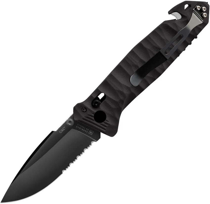 TB Outdoor CAC Bar Lock Knife w/ Breaker Black Polymer (3.7" Black Serr)