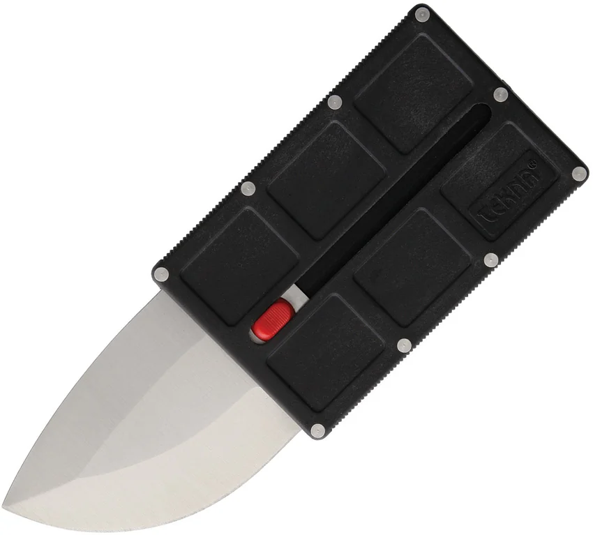 Tekna Security Card Double-Edge OTF Button Lock Knife Black Resin (2.4" SS)