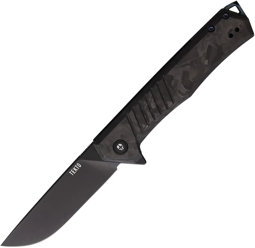 Tekto Knives F1 Alpha Liner Lock Knife Forged CF/Blue Accents (3.1" Black)