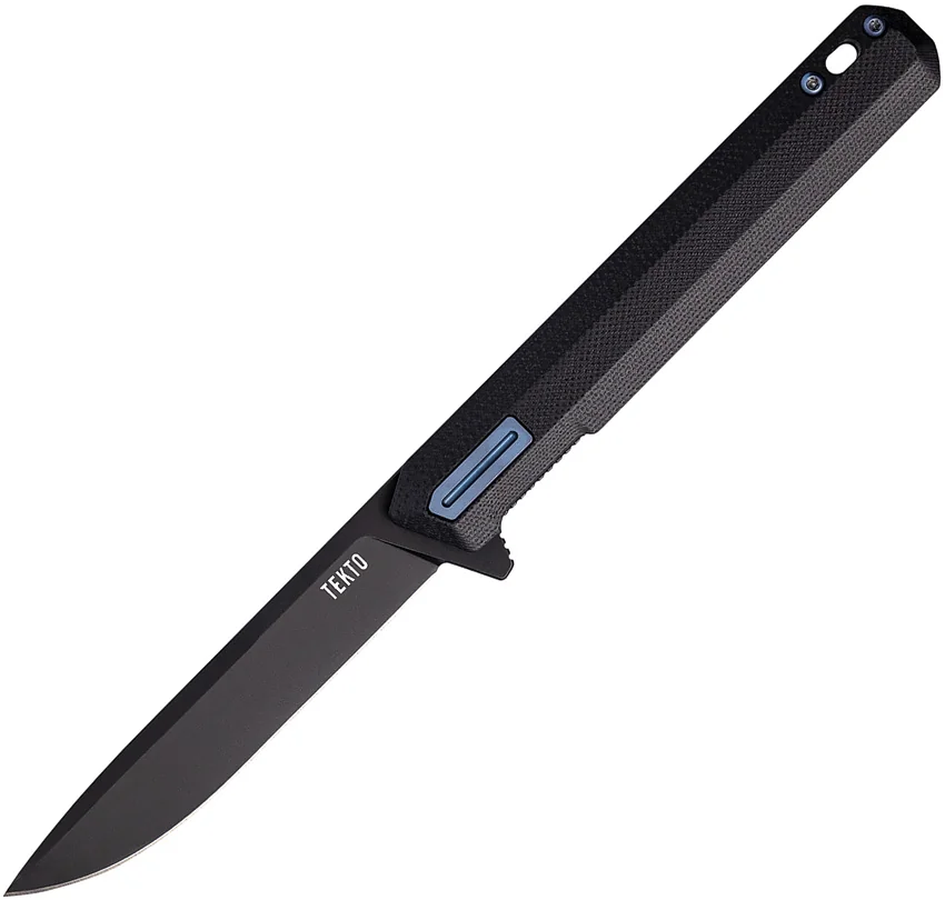 Tekto Knives F2 Bravo Liner Lock Knife Black G-10/Blue Accents (3.3" Black)