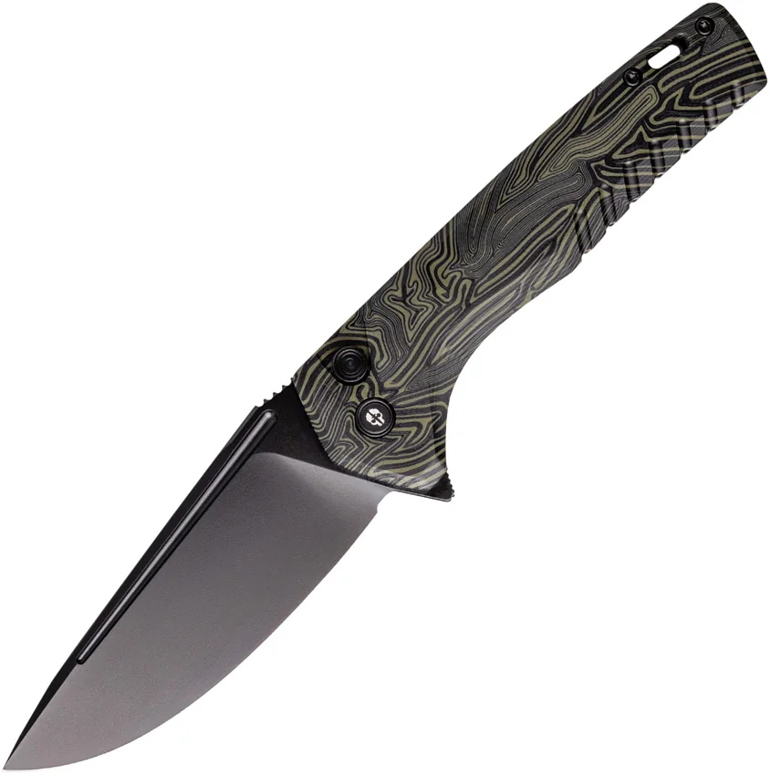 Tekto Knives F3 Charlie Button Lock Knife Damascus G-10 (3.8" Black)