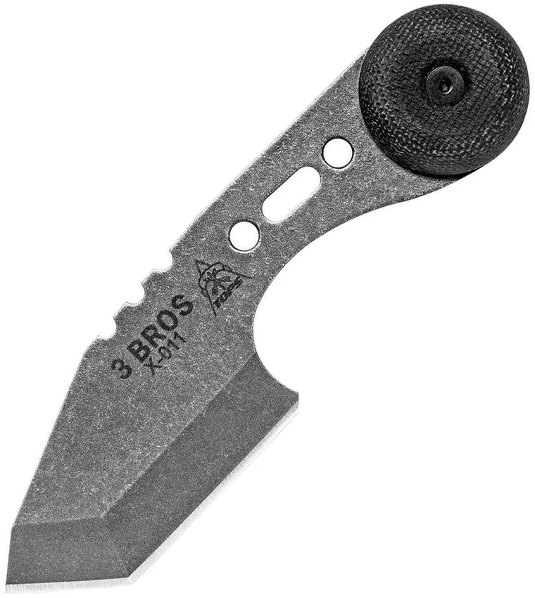 TOPS 3 Bros Fixed Blade Tanto Neck Knife Black Micarta (2.2" Tumbled)