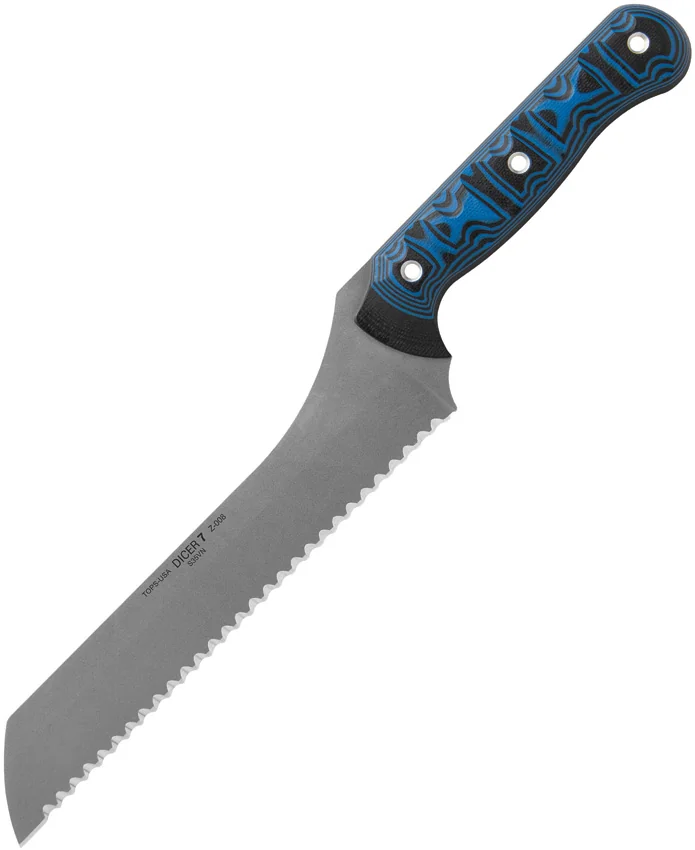 TOPS Knives Dicer 7 Bread Knife 7.6" Black/Blue G-10
