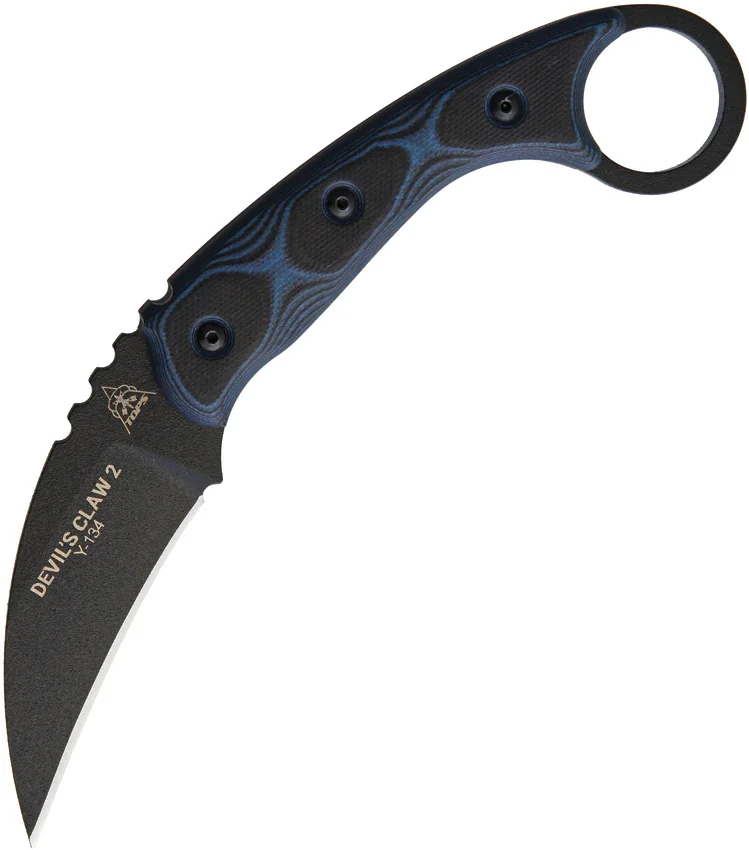 TOPS Knives Devil's Claw 2 Fixed Blade Knife Blue/Black G-10 (3.13" Black)