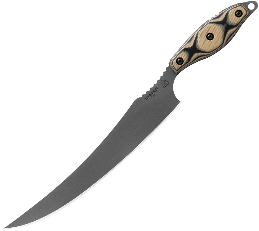 TOPS Knives Filet Knife Tan/Black G-10 (8" Stonewash)
