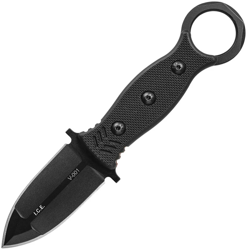 TOPS Knive I.C.E. Dagger Fixed Blade Neck Knife w/ Beta Loops (3" Black) ICED-02