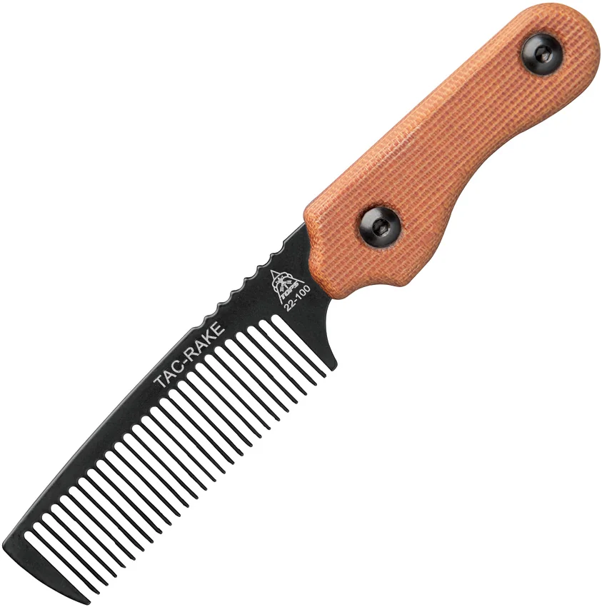 TOPS Knives Tac-Rake Comb Brown Micarta w/ Leather Sheath (Black)