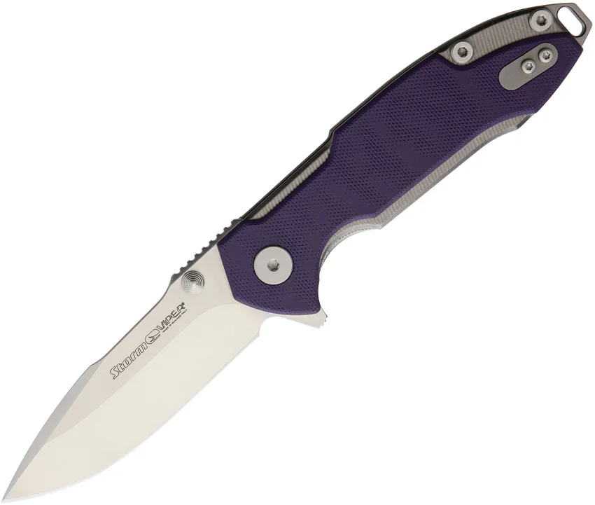 Viper Hinderer Storm Titanium Liner Lock Knife Purple G-10 (3" Satin M390)